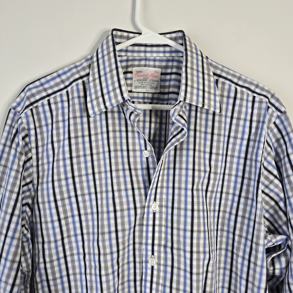 NWT Turnbull & Asser Long Sleeve Button Down Shirt 15.5 Blue/Gray Check Plaid - Picture 3 of 12